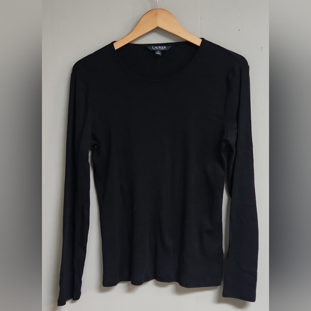 Lauren Ralph Lauren Black Long Sleeve Top With Embroidery LRL.  Size XL.